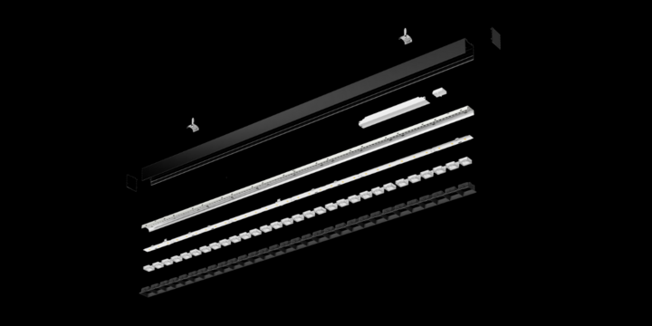 Silica 21 Explosionszeichnung einer Büroleuchte mit modularem Produktkonzept